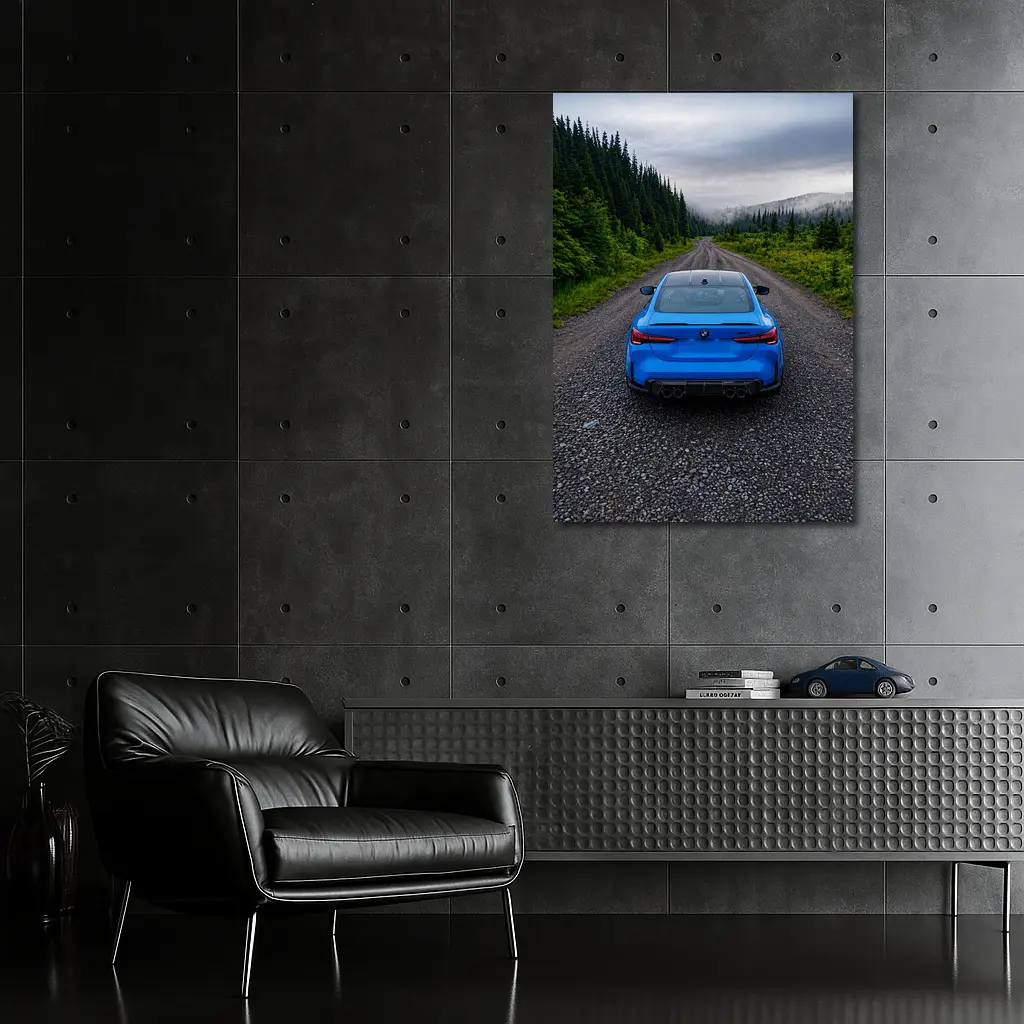 BMW M4 Blue Forest Mountain Road Rear – Wall Art