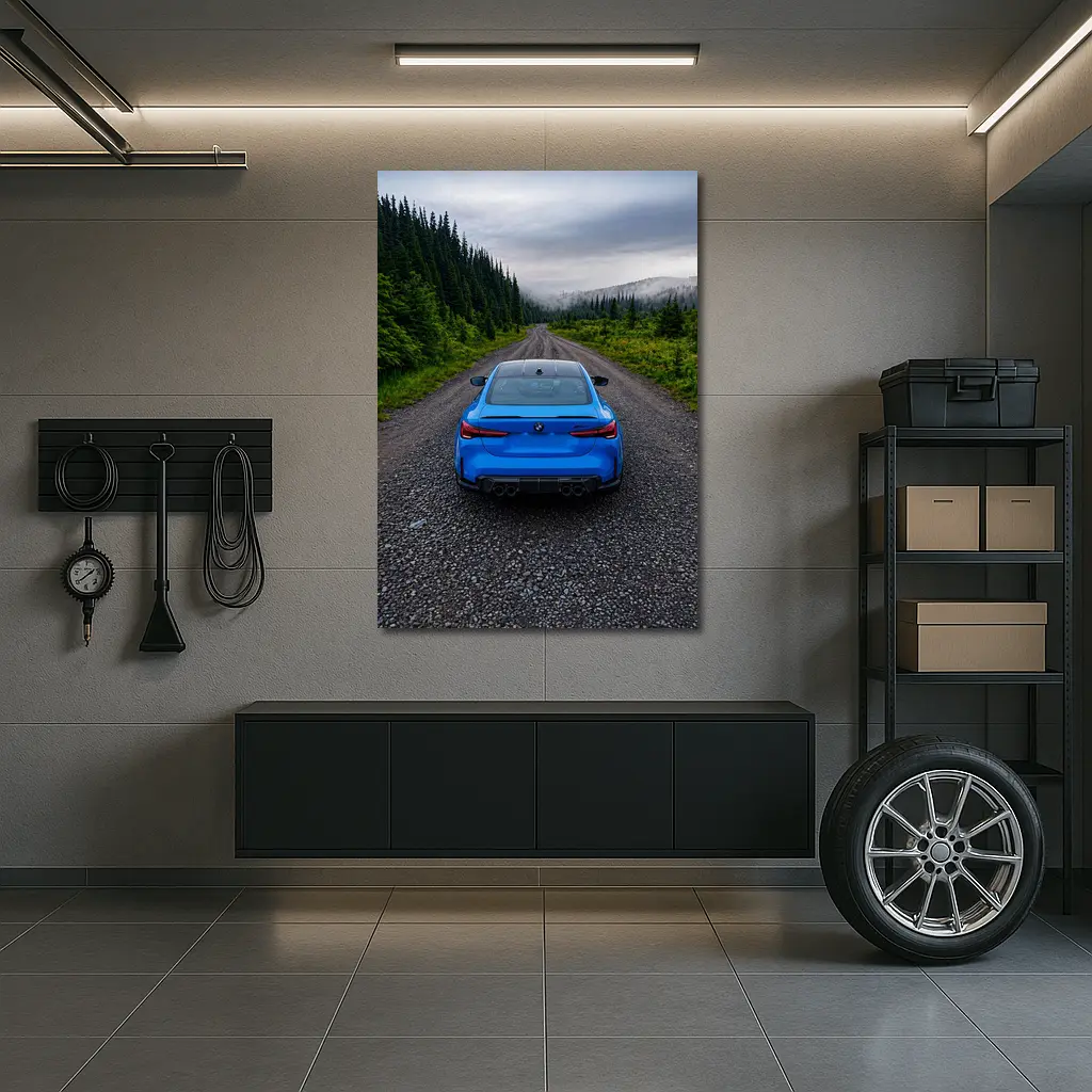 BMW M4 Blue Forest Mountain Road Rear – Wall Art
