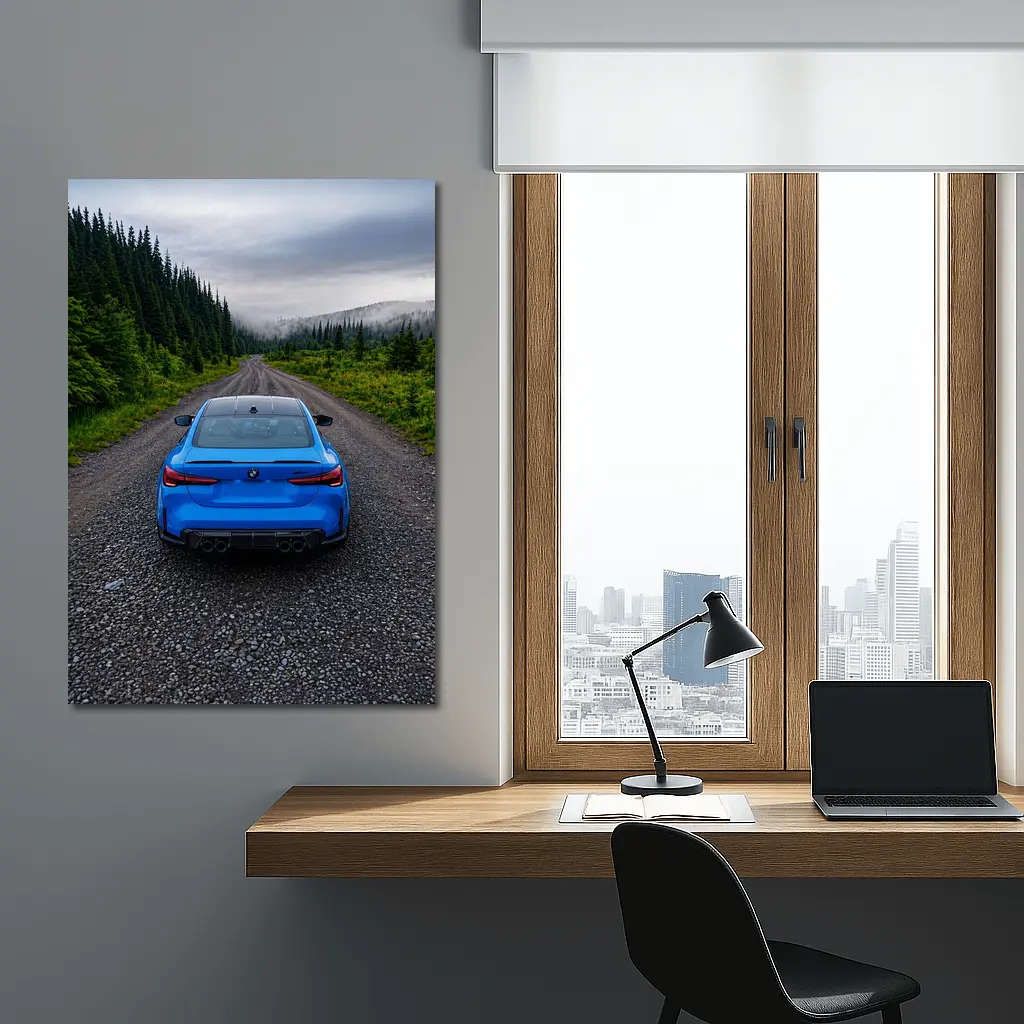 BMW M4 Blue Forest Mountain Road Rear – Wall Art