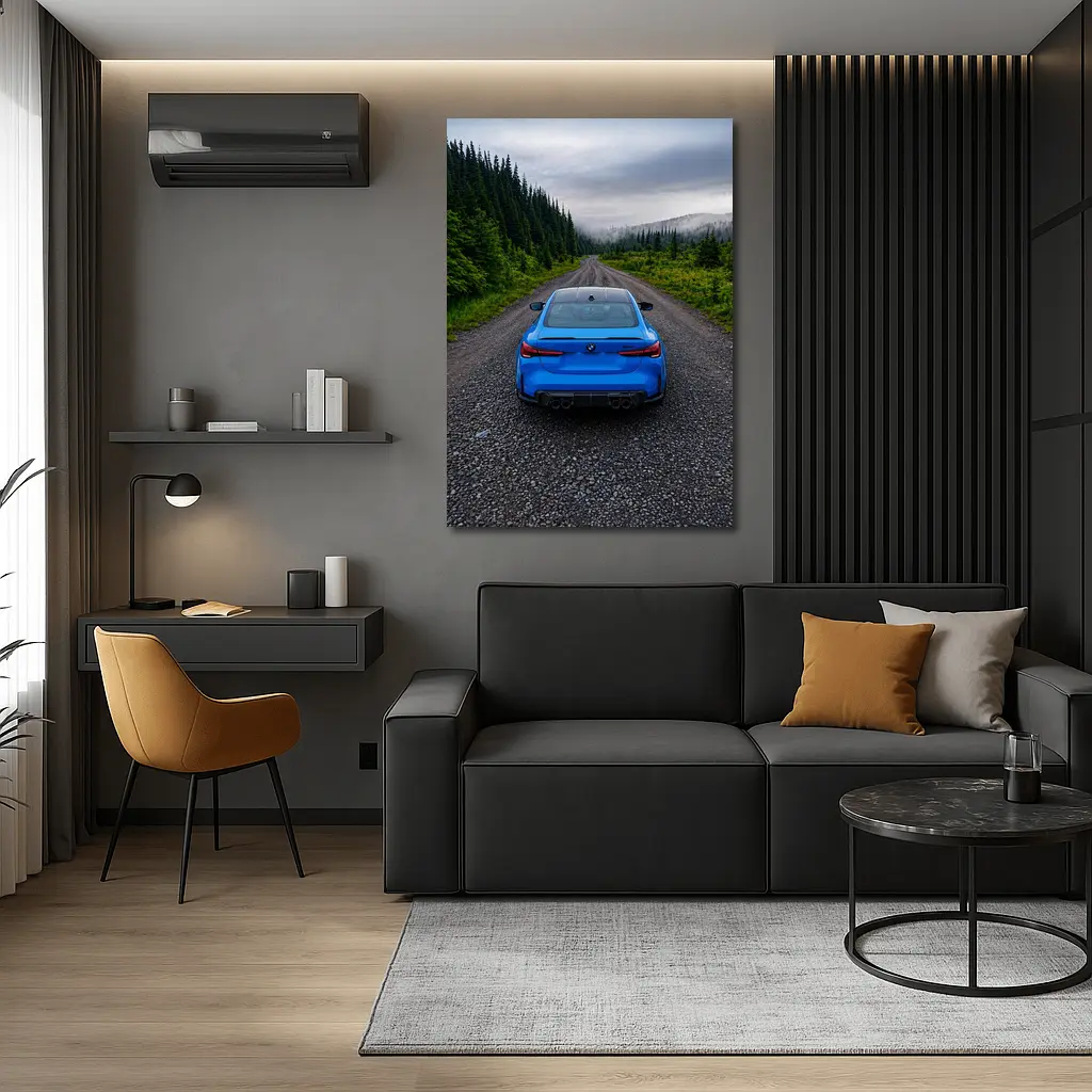 BMW M4 Blue Forest Mountain Road Rear – Wall Art