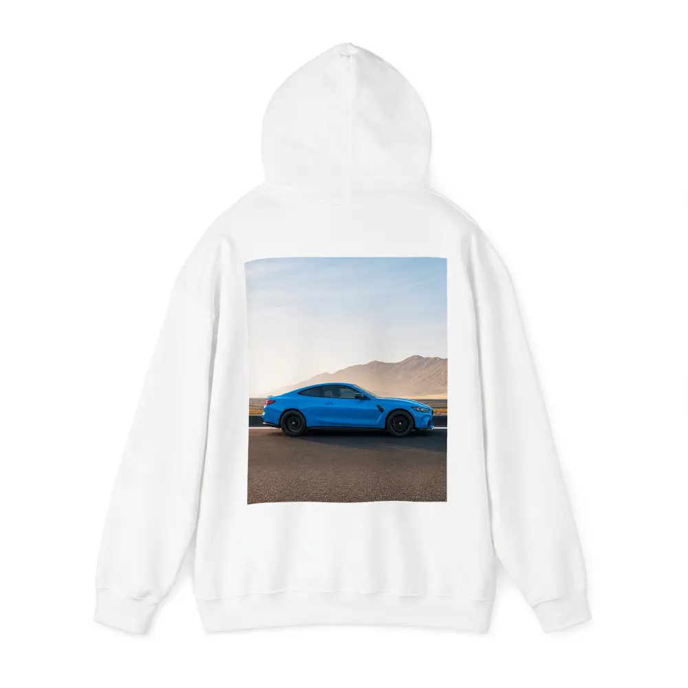 BMW M4 Blue Coupe Desert Road Side View – Hoodies