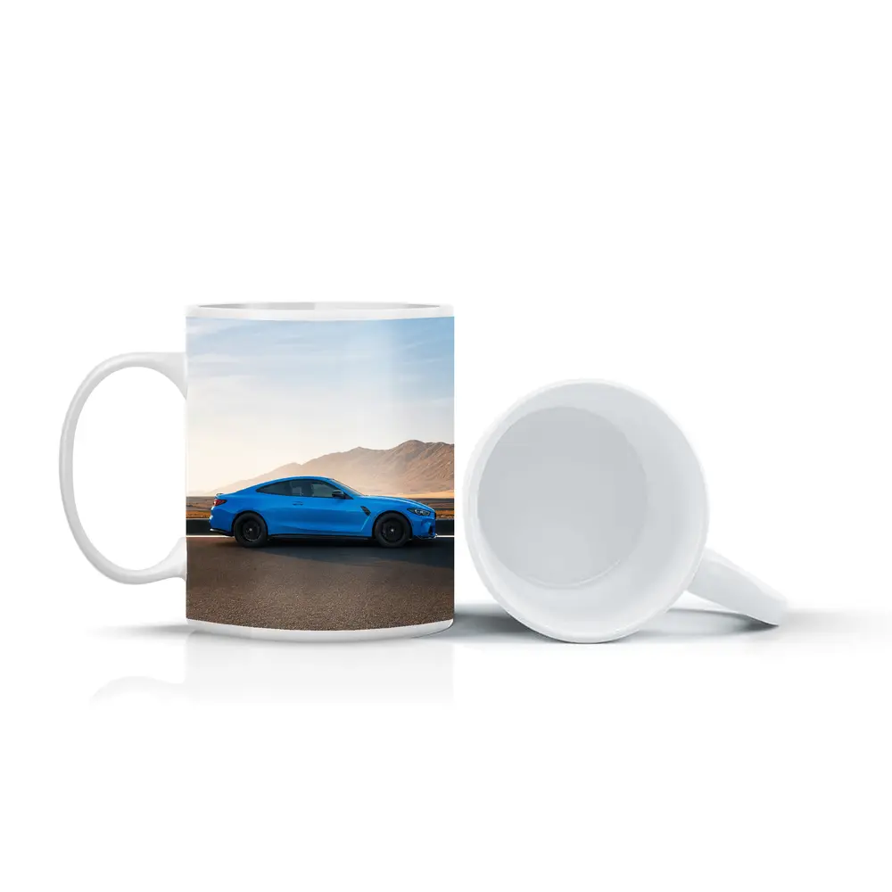 BMW M4 Blue Coupe Desert Road Side View – Mugs