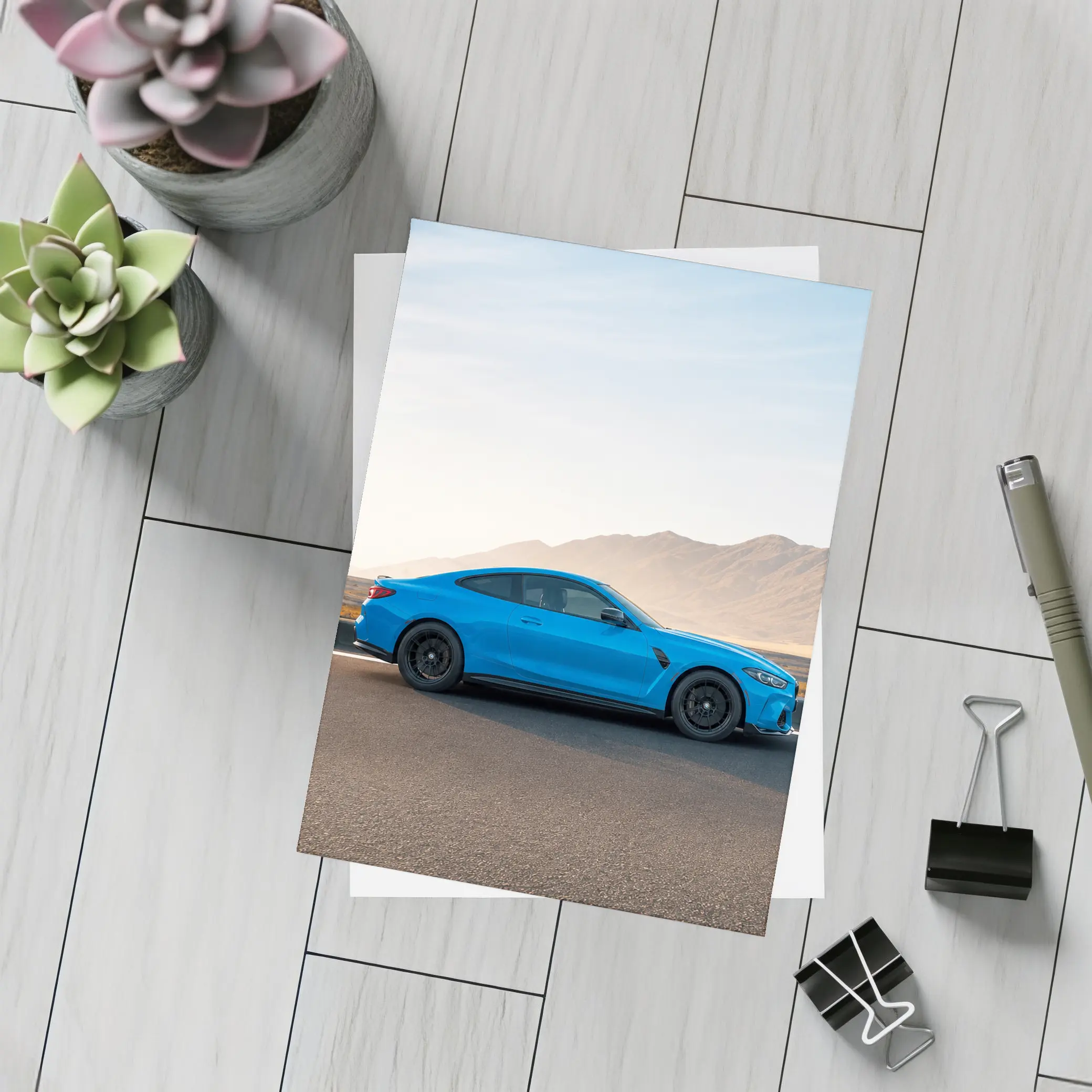BMW M4 Blue Coupe Desert Road Side View – Postcards