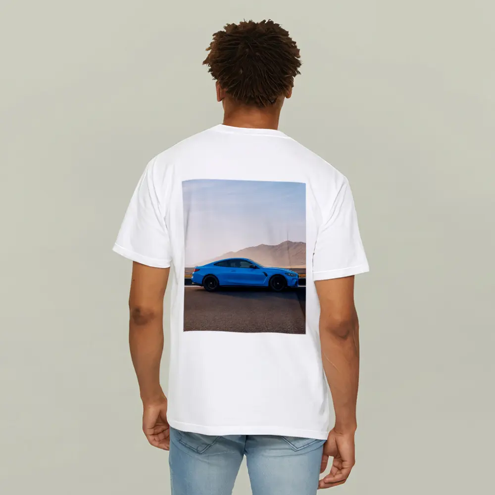 BMW M4 Blue Coupe Desert Road Side View – T-Shirts