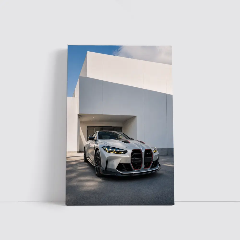 BMW M4 CSL Silver Against White Architecture – Wall Art