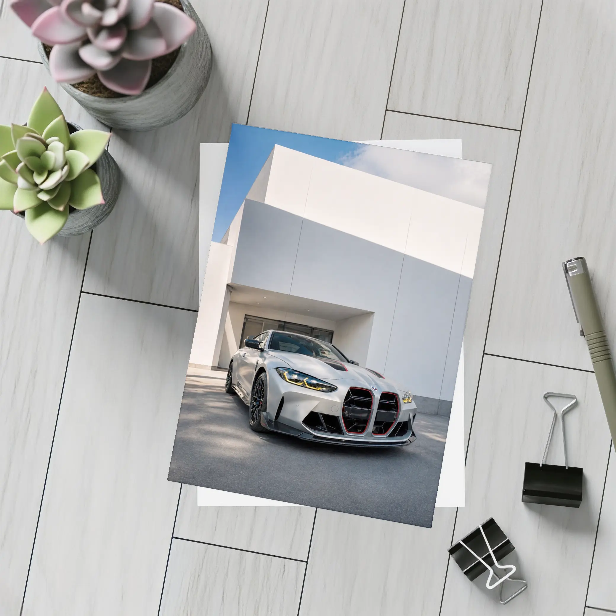 BMW M4 CSL Silver Against White Architecture – Postcards