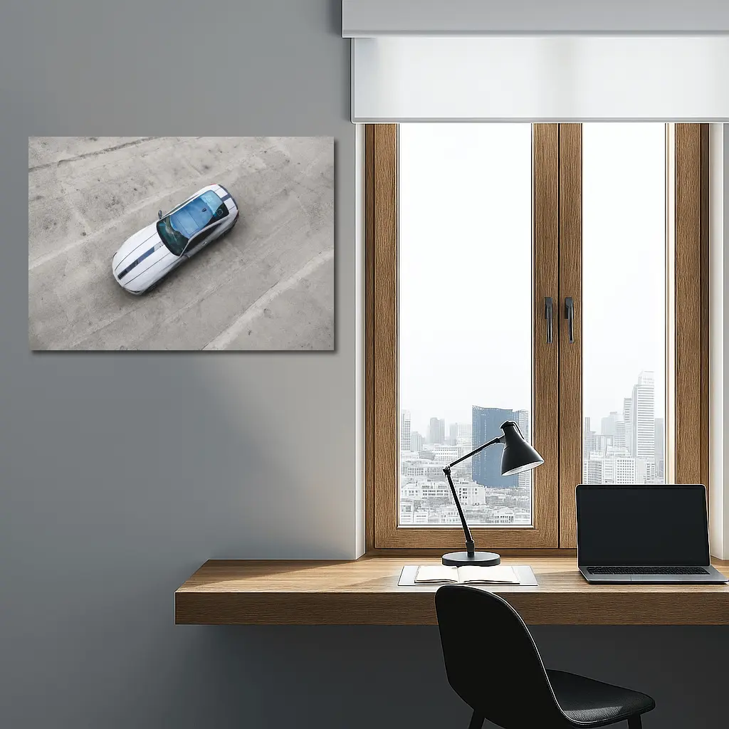 BMW M4 White Racing Stripes Top View – Wall Art