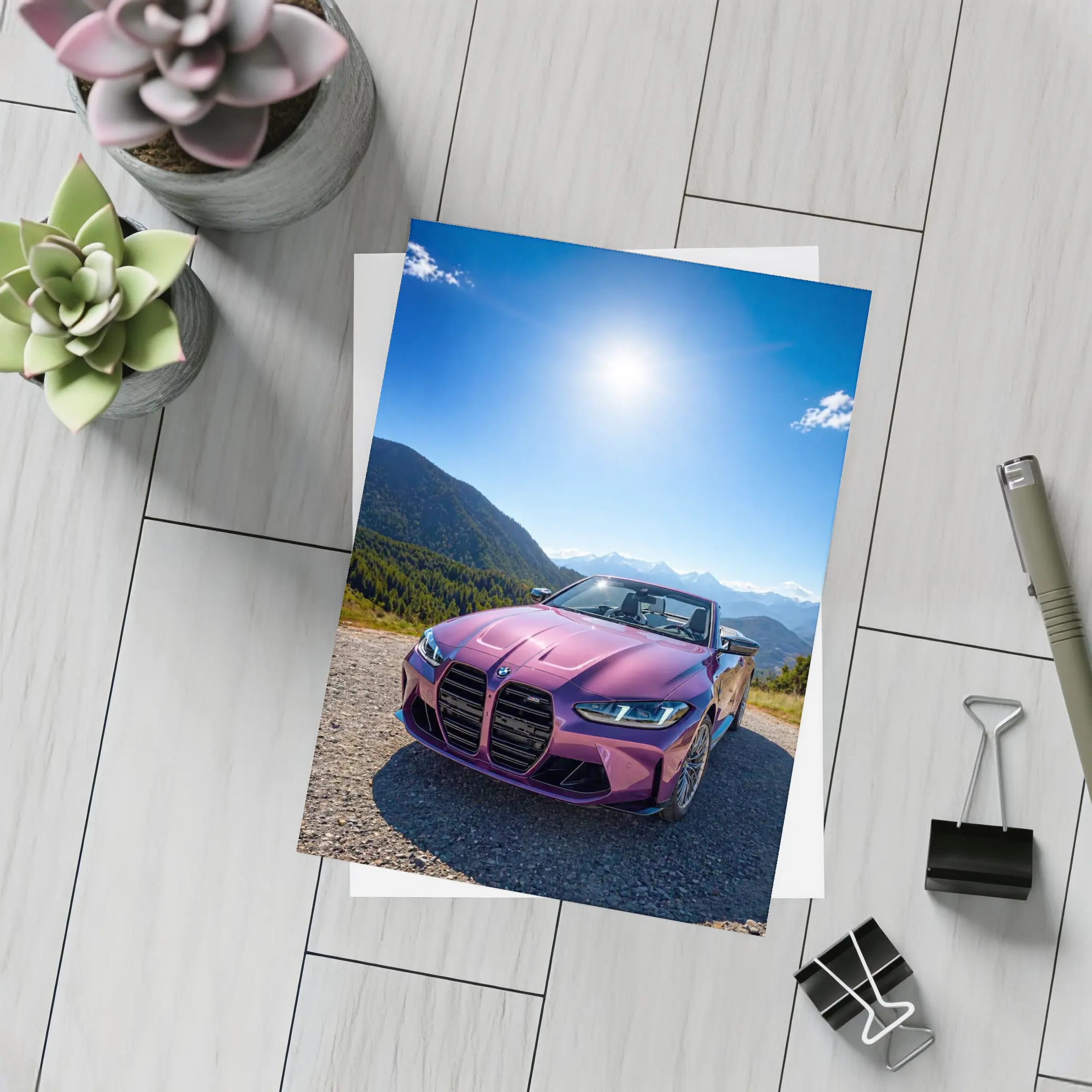 BMW M4 Convertible Purple Mountain Backdrop – Postcards