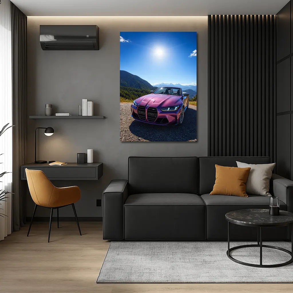 BMW M4 Convertible Purple Mountain Backdrop – Wall Art
