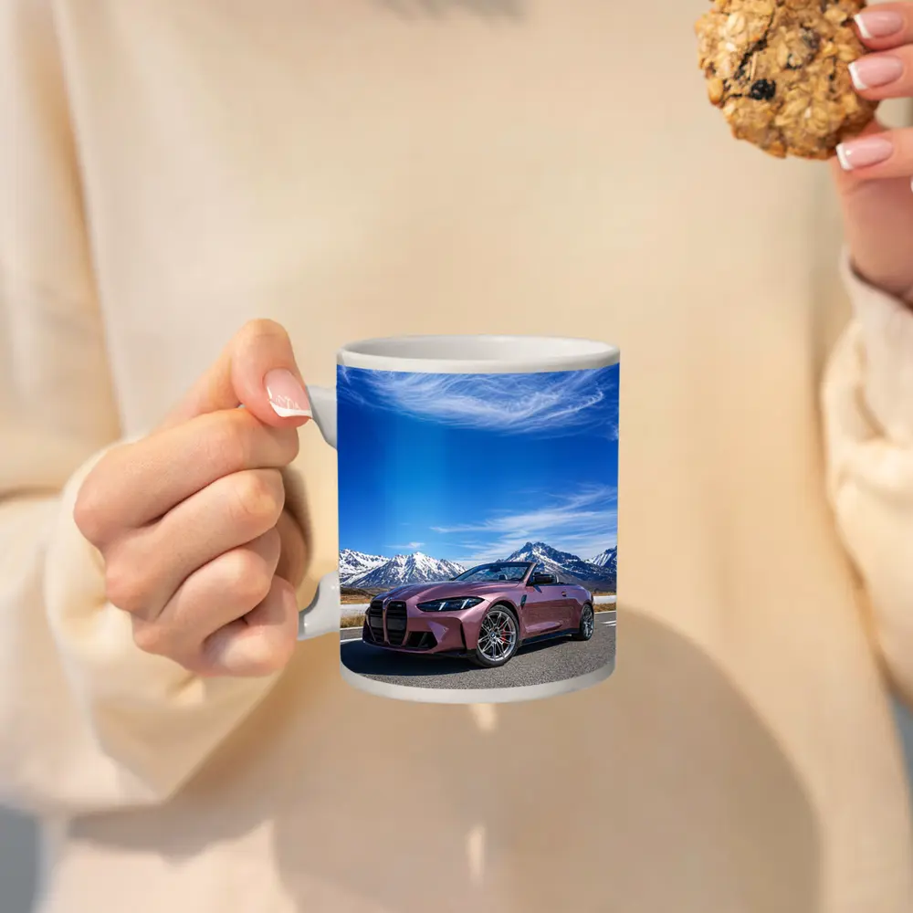 BMW M4 Convertible Snow Mountains Blue Sky – Mugs