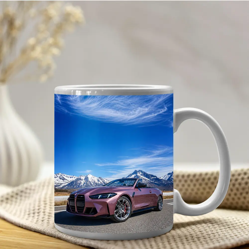 BMW M4 Convertible Snow Mountains Blue Sky – Mugs