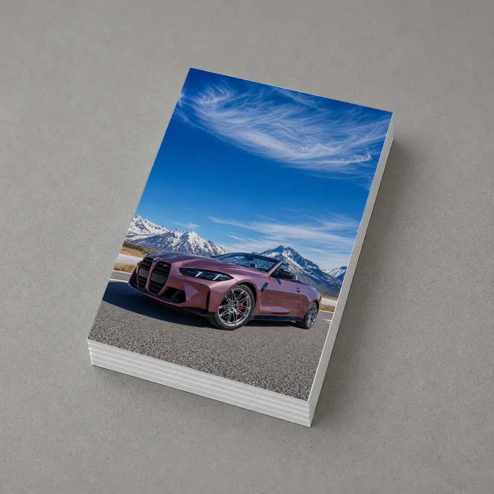 BMW M4 Convertible Snow Mountains Blue Sky – Postcards