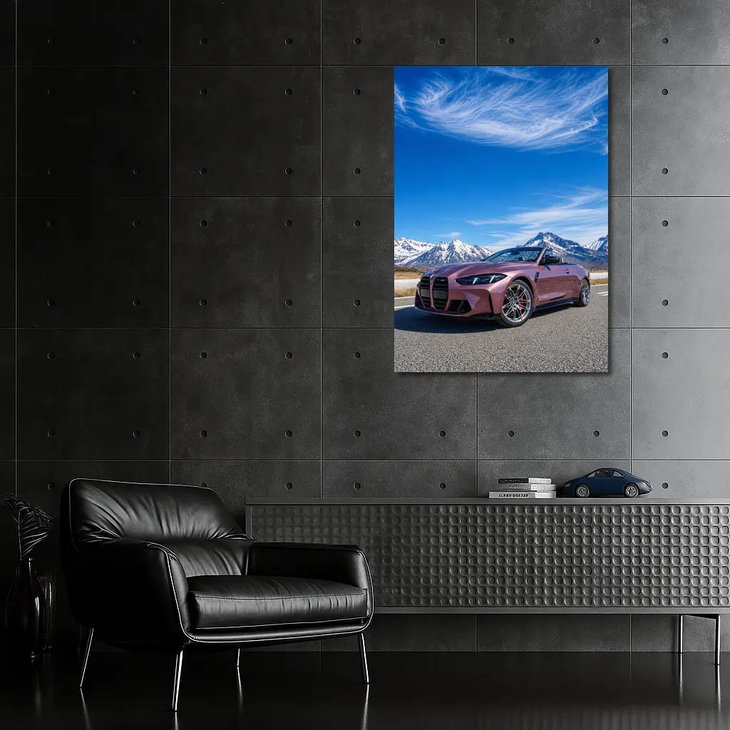 BMW M4 Convertible Snow Mountains Blue Sky – Wall Art