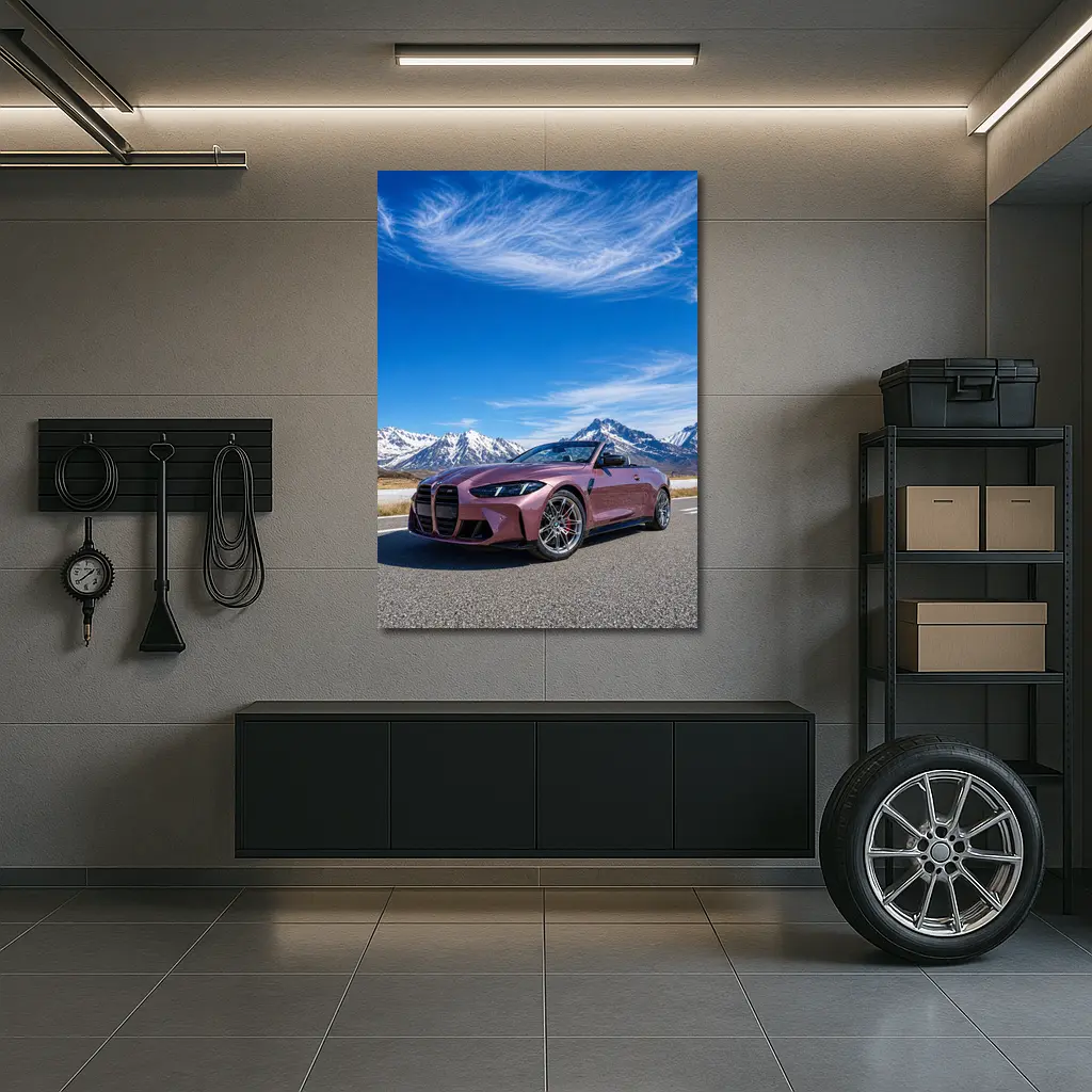 BMW M4 Convertible Snow Mountains Blue Sky – Wall Art