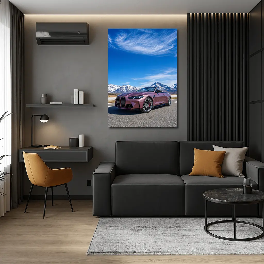 BMW M4 Convertible Snow Mountains Blue Sky – Wall Art