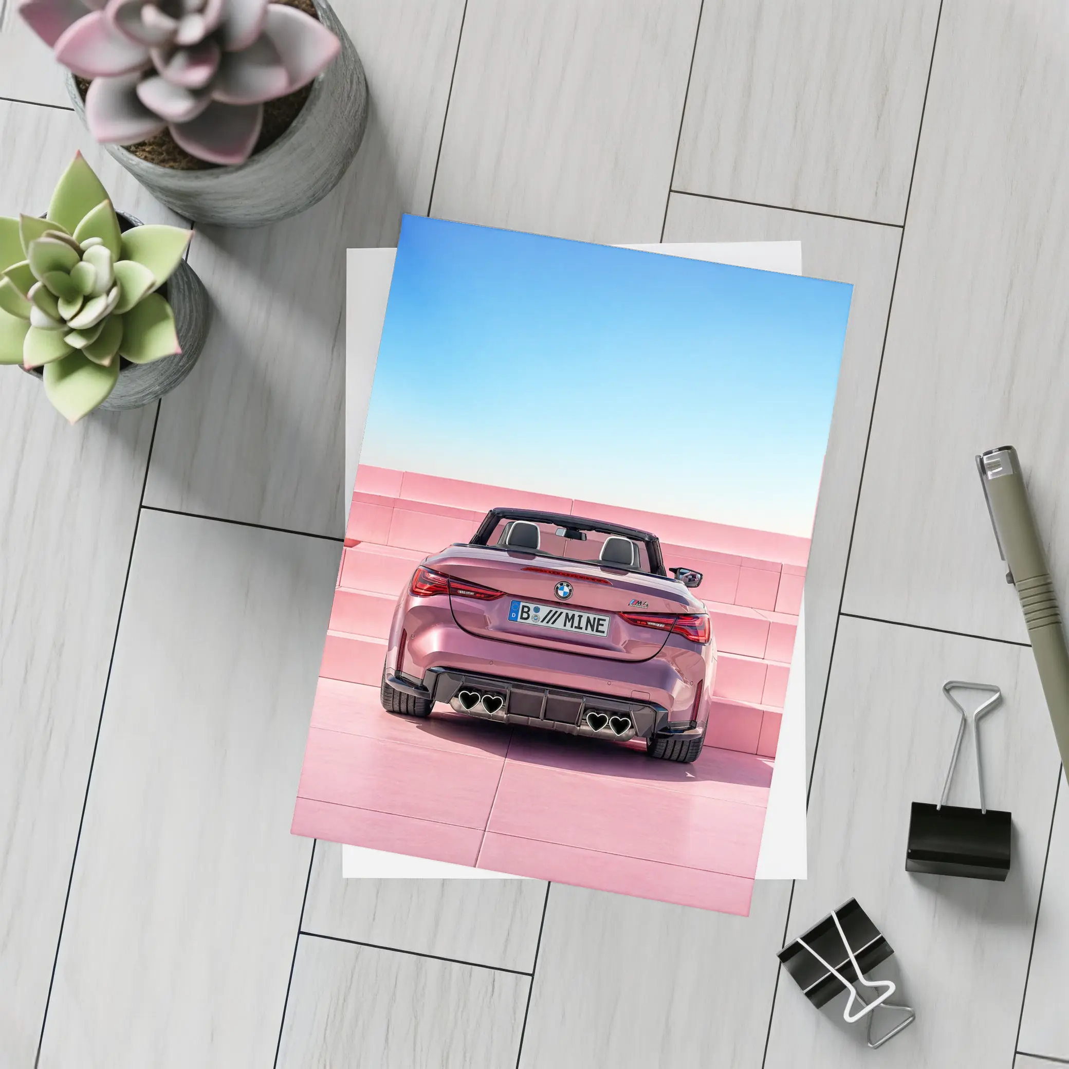 BMW M4 Convertible Rear Pink Wall – Postcards
