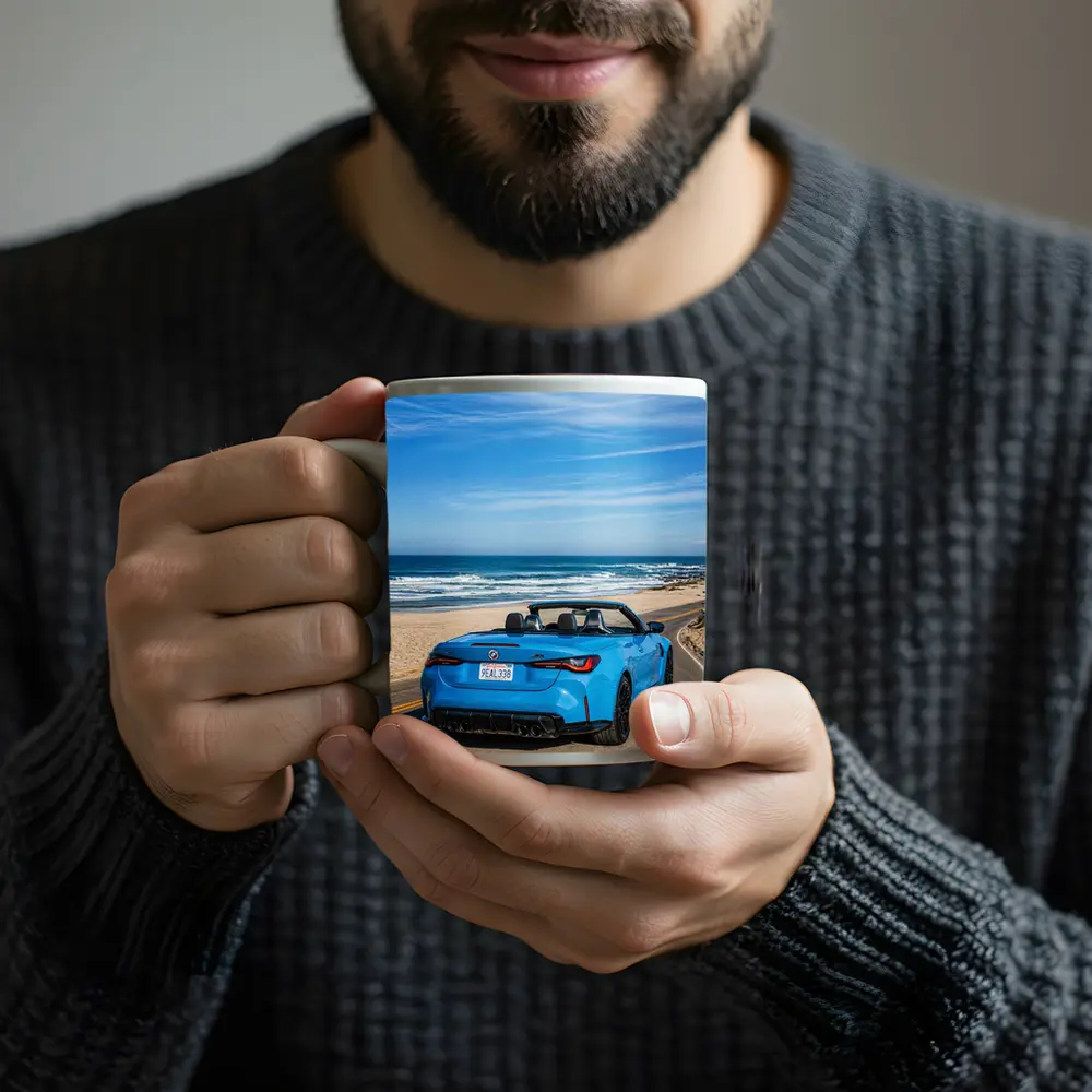 BMW M4 Convertible Blue Coastal Road Drive – Mugs