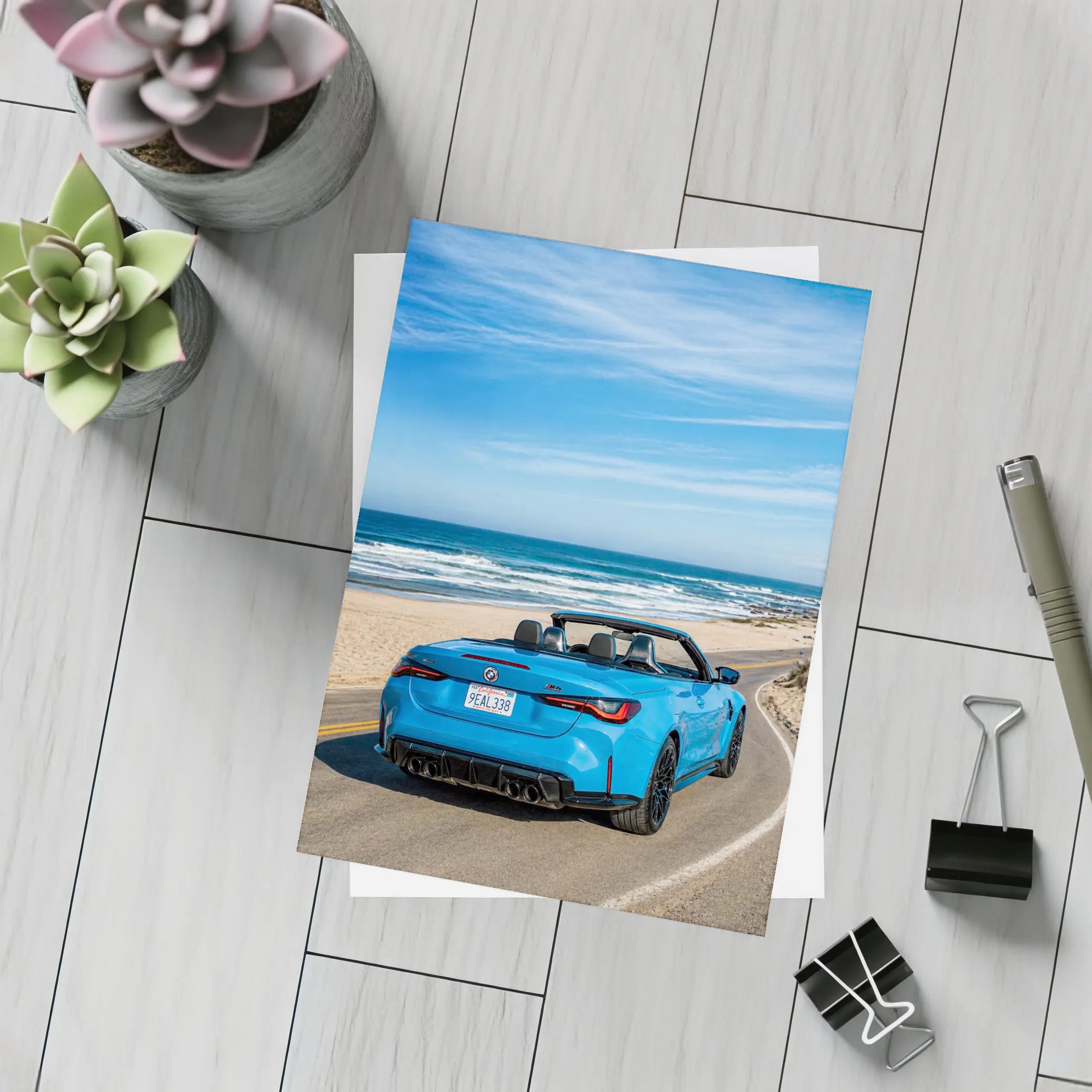 BMW M4 Convertible Blue Coastal Road Drive – Postcards