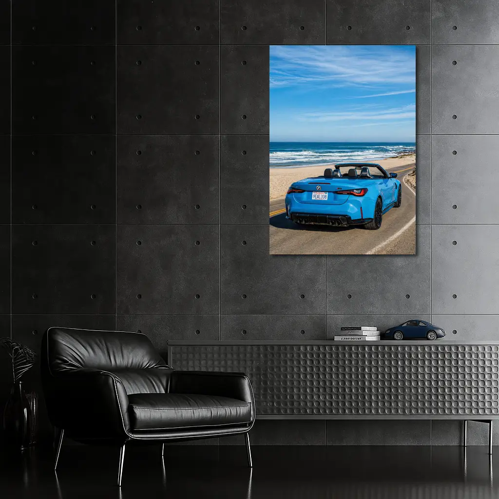 BMW M4 Convertible Blue Coastal Road Drive – Wall Art