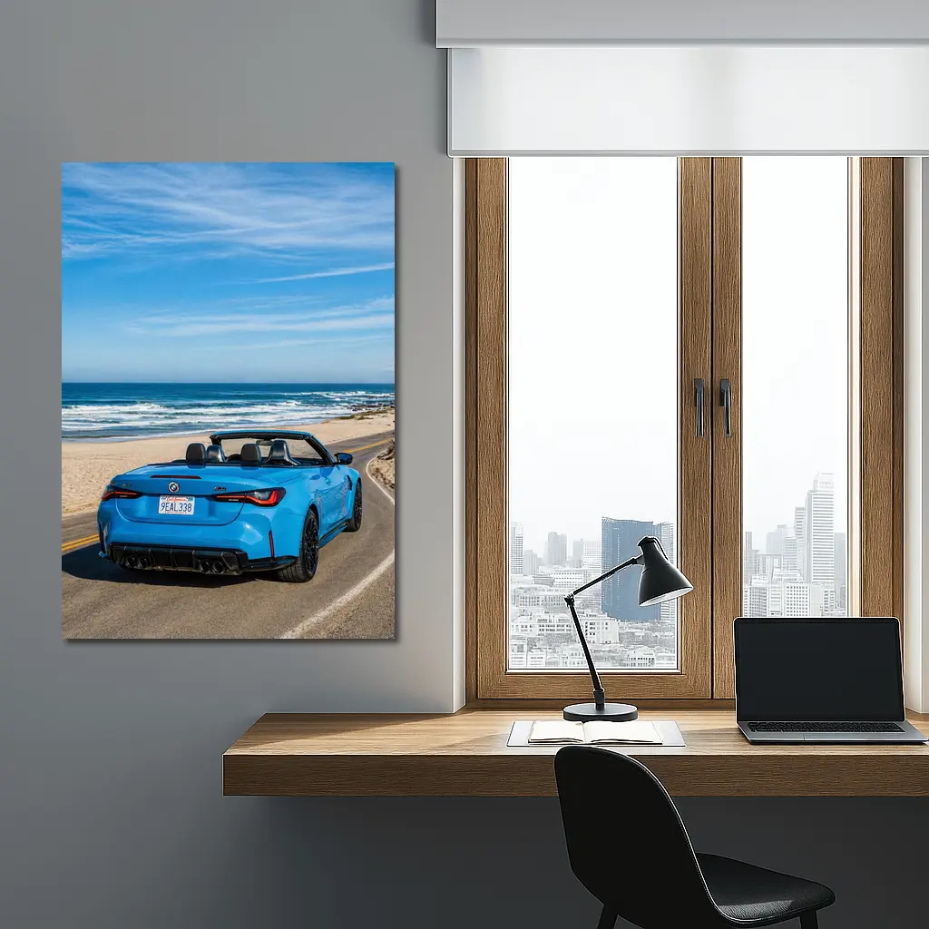 BMW M4 Convertible Blue Coastal Road Drive – Wall Art