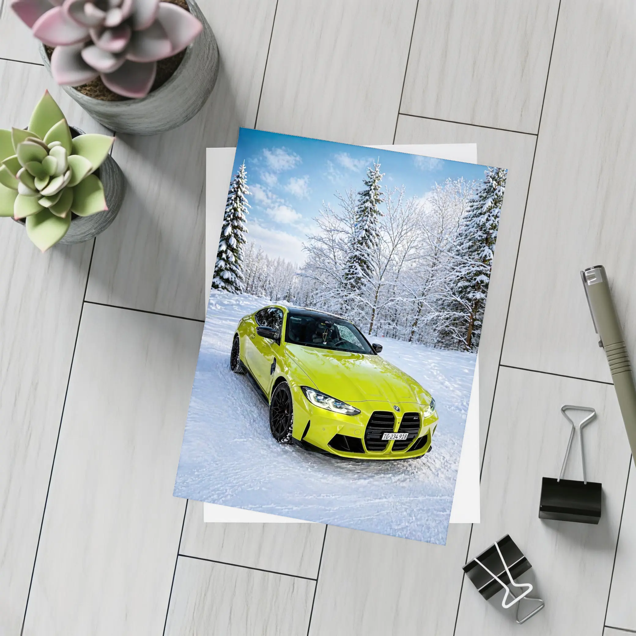 BMW M4 Competition Yellow Snow Forest – Postcards