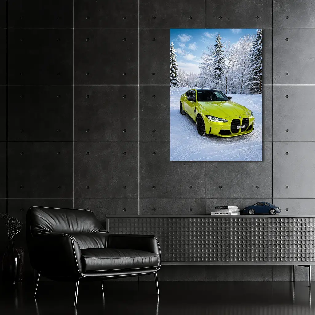 BMW M4 Competition Yellow Snow Forest – Wall Art