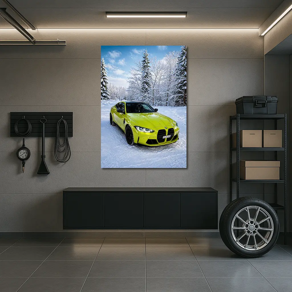 BMW M4 Competition Yellow Snow Forest – Wall Art