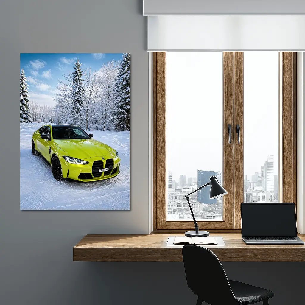 BMW M4 Competition Yellow Snow Forest – Wall Art