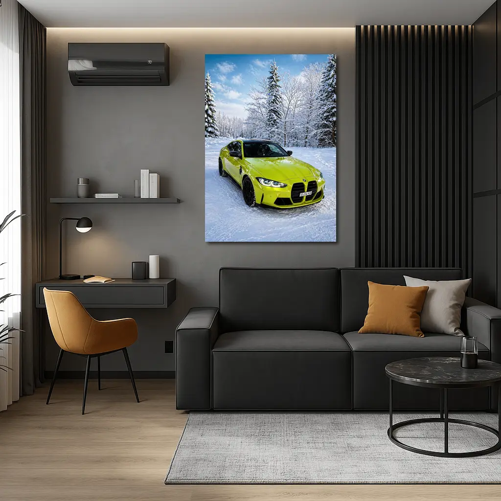 BMW M4 Competition Yellow Snow Forest – Wall Art