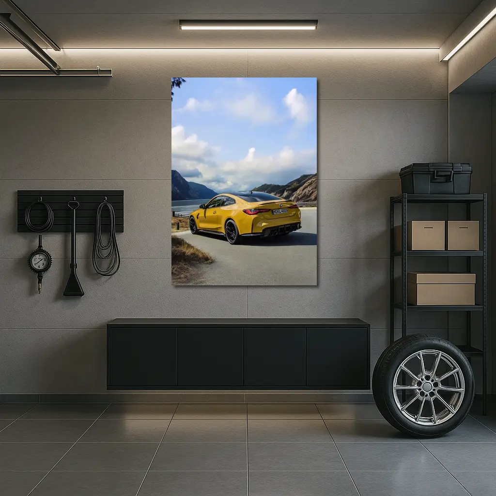 BMW M4 Yellow Coupe Coastal Road Drive – Wall Art