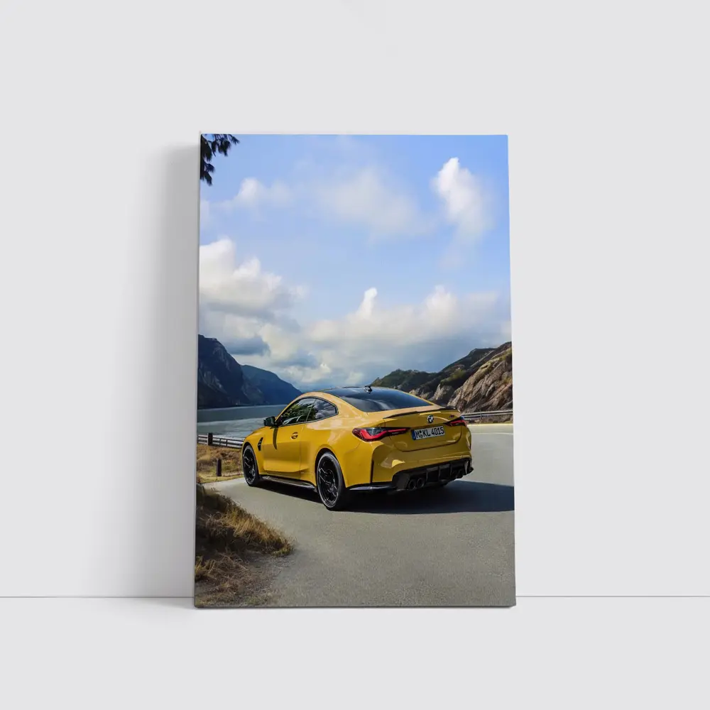 BMW M4 Yellow Coupe Coastal Road Drive – Wall Art