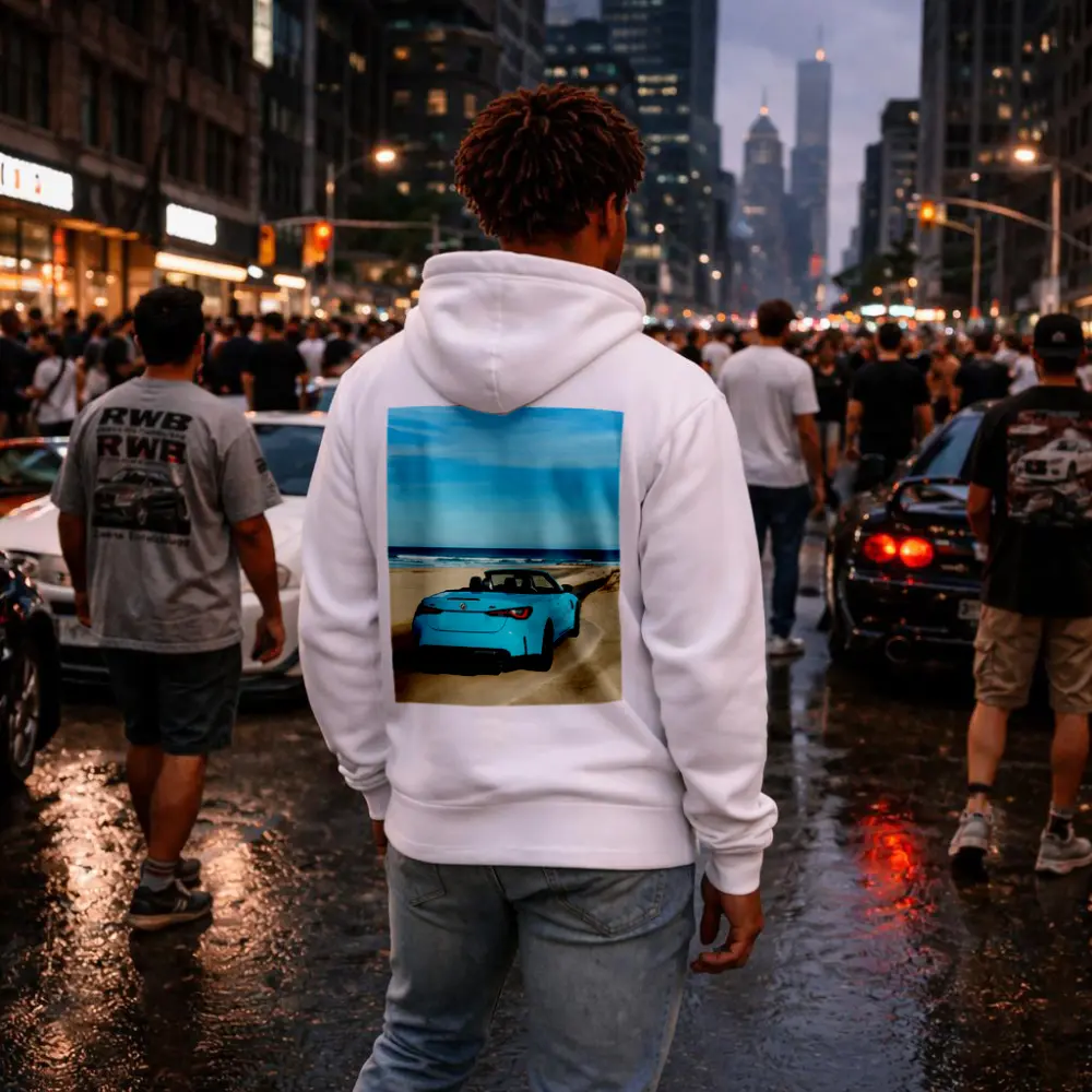 BMW M4 Convertible Blue Beach Road – Hoodies