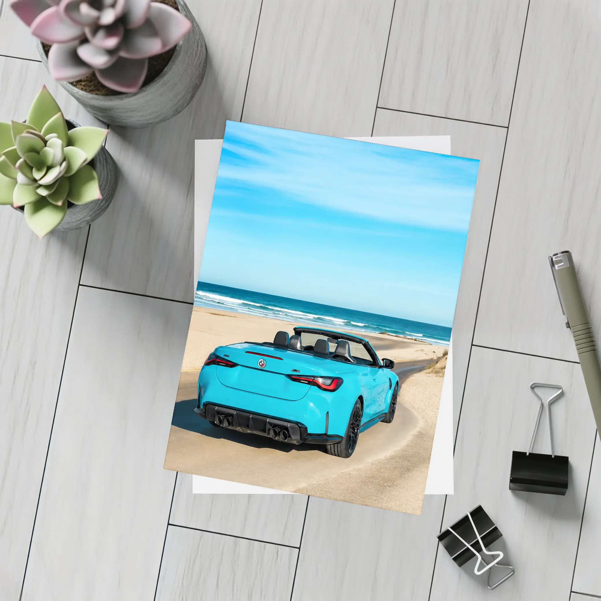 BMW M4 Convertible Blue Beach Road – Postcards