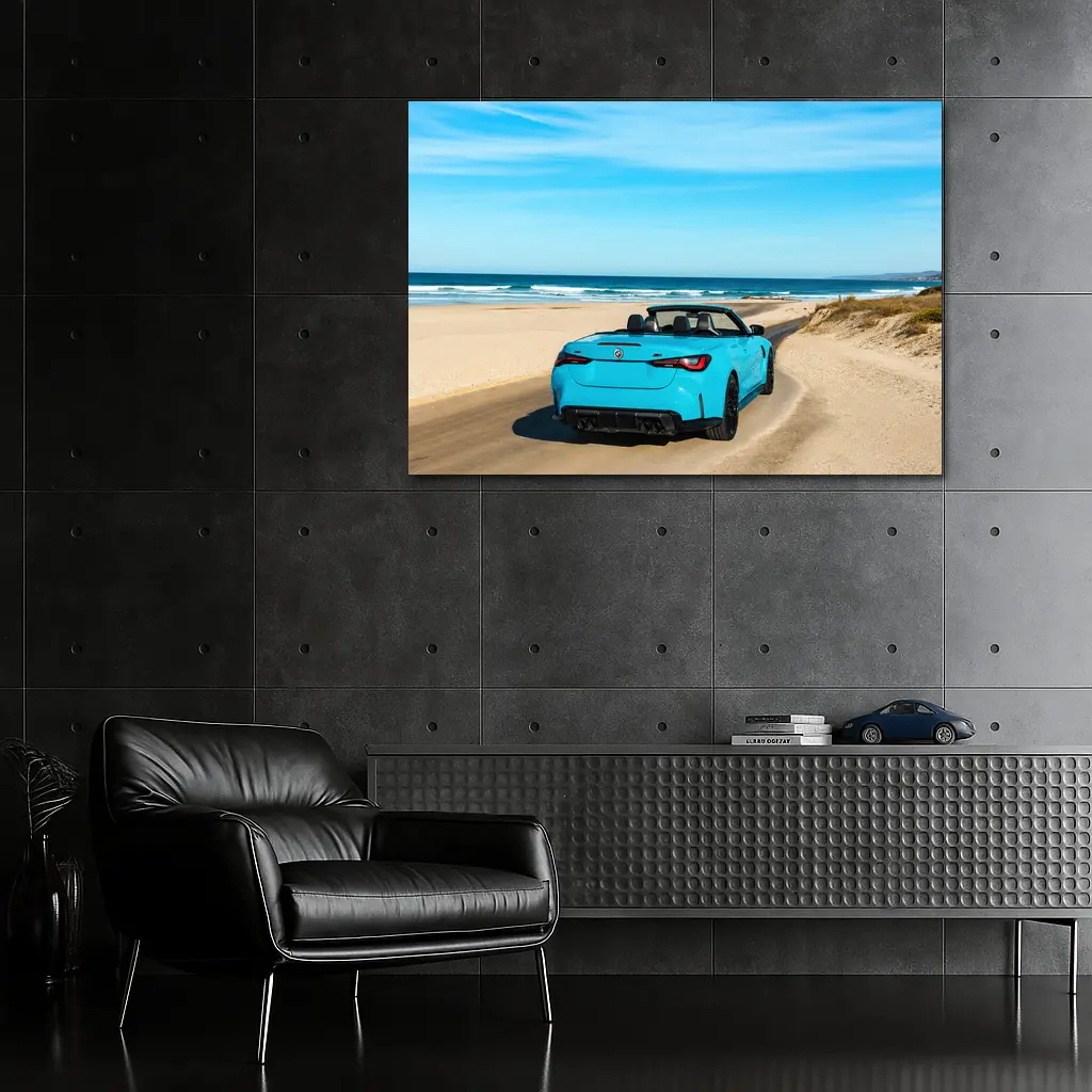 BMW M4 Convertible Blue Beach Road – Wall Art