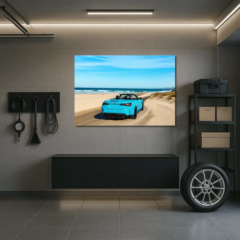 BMW M4 Convertible Blue Beach Road – Wall Art