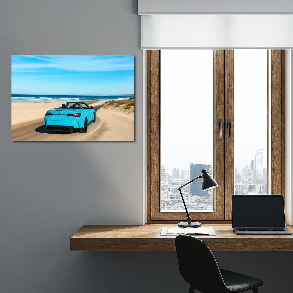 BMW M4 Convertible Blue Beach Road – Wall Art