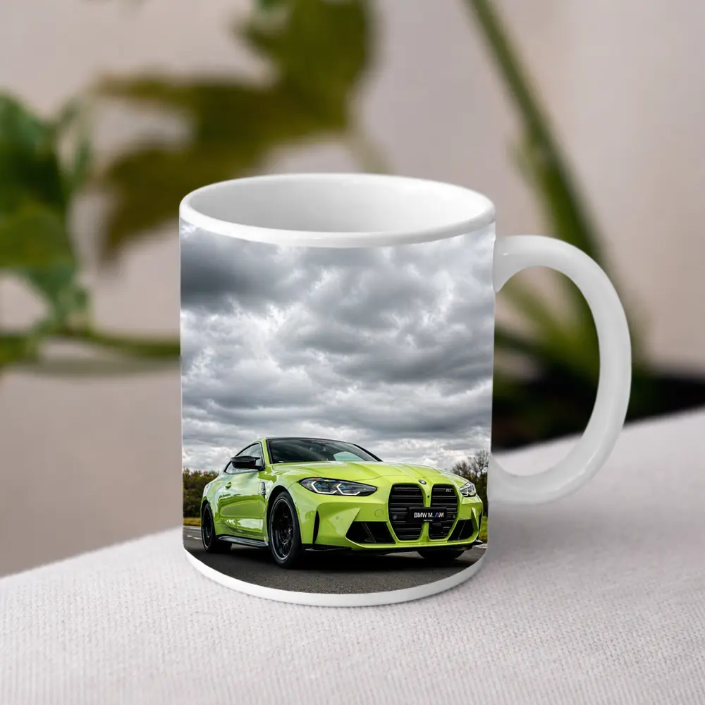 BMW M4 Lime Green Coupe Cloudy Sky – Mugs