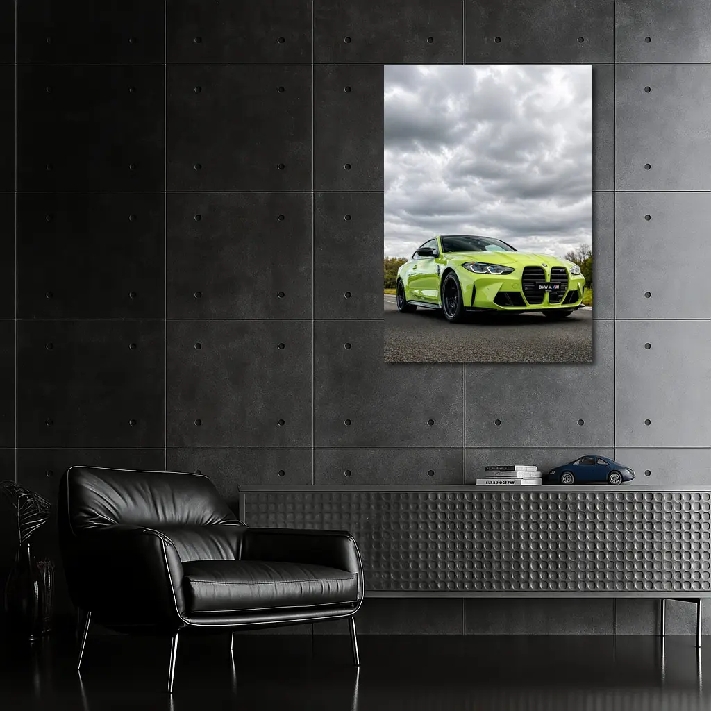 BMW M4 Lime Green Coupe Cloudy Sky – Wall Art