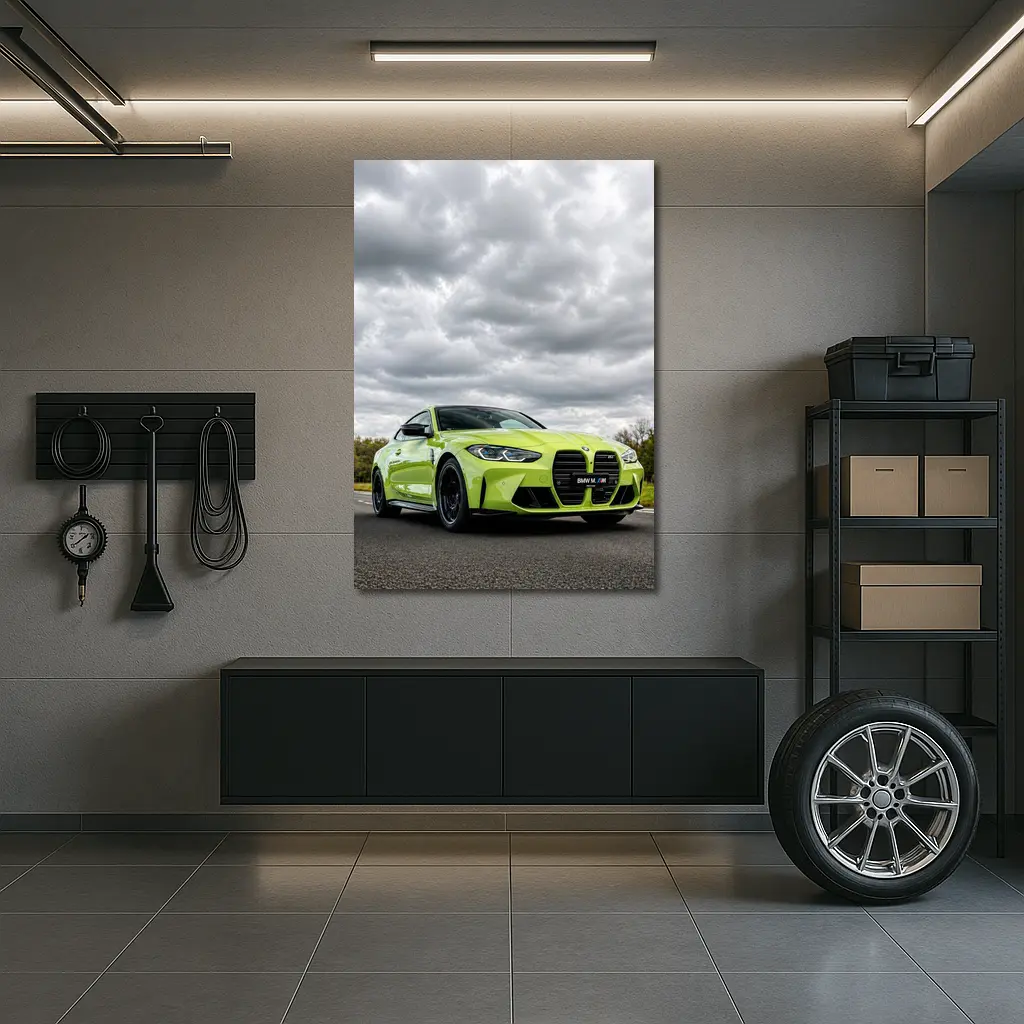 BMW M4 Lime Green Coupe Cloudy Sky – Wall Art