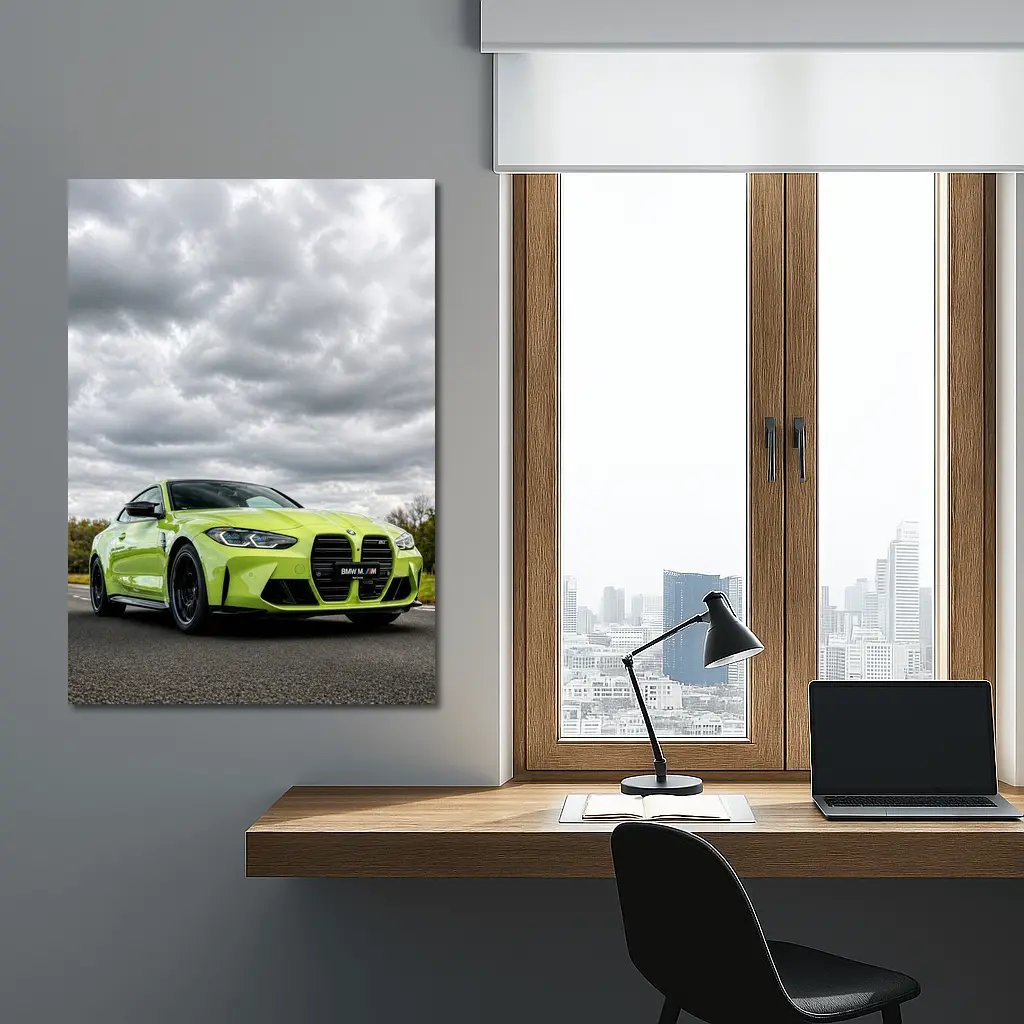 BMW M4 Lime Green Coupe Cloudy Sky – Wall Art