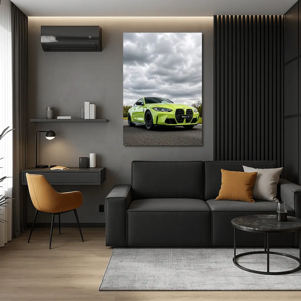 BMW M4 Lime Green Coupe Cloudy Sky – Wall Art