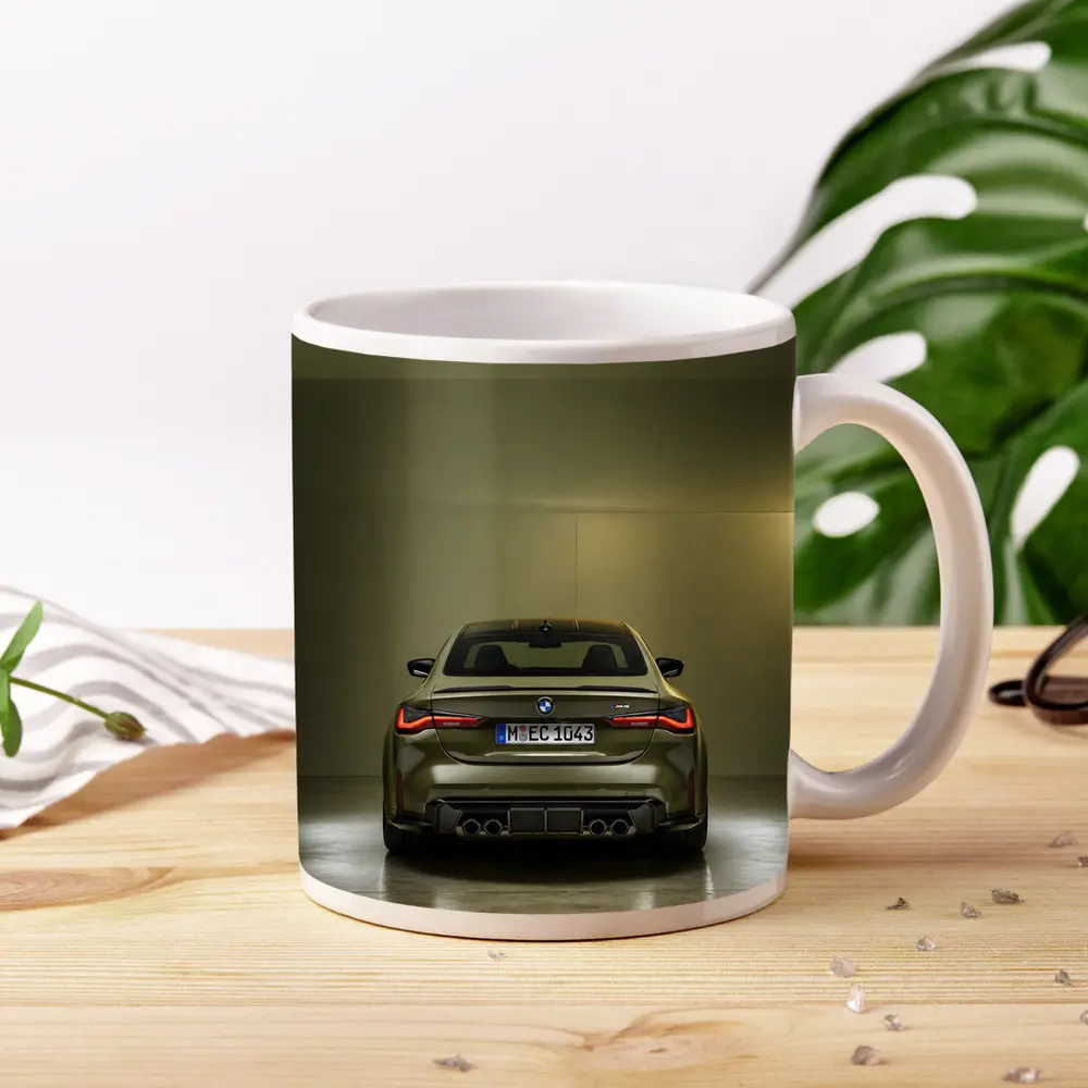 BMW M4 Rear View Olive Green Studio – Mugs