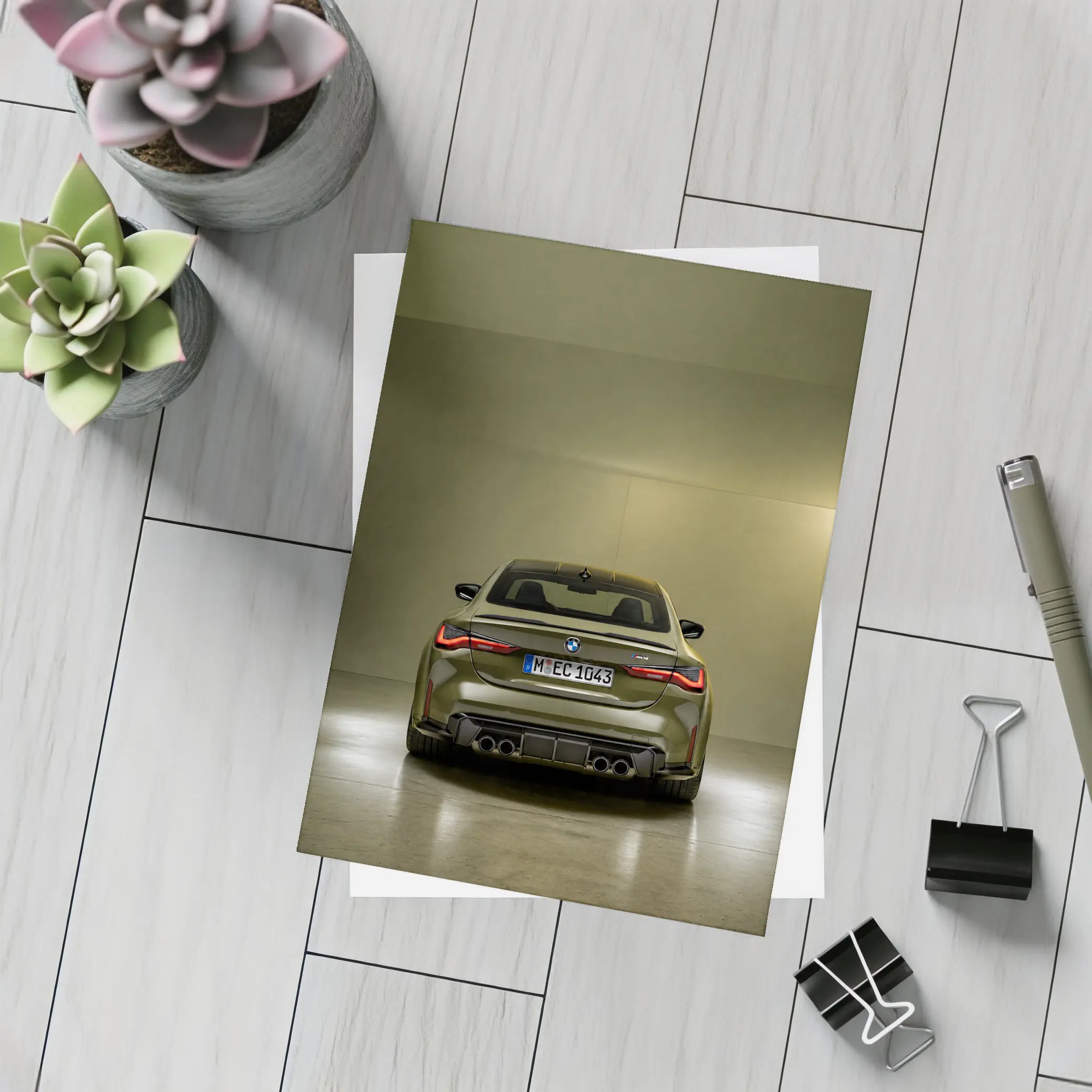BMW M4 Rear View Olive Green Studio – Postcards