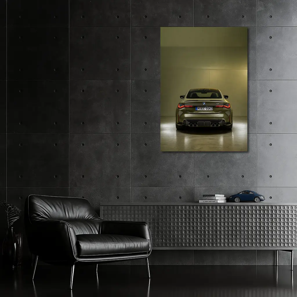 BMW M4 Rear View Olive Green Studio – Wall Art