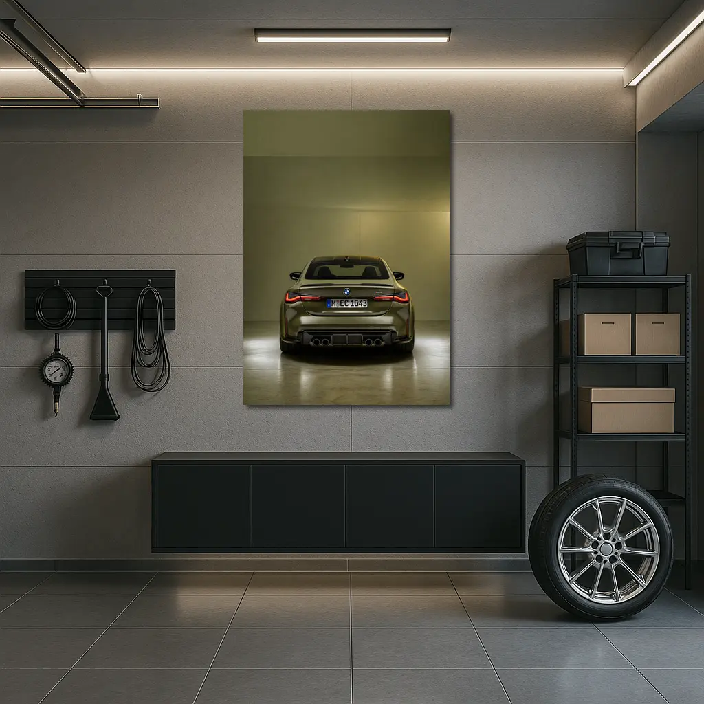 BMW M4 Rear View Olive Green Studio – Wall Art