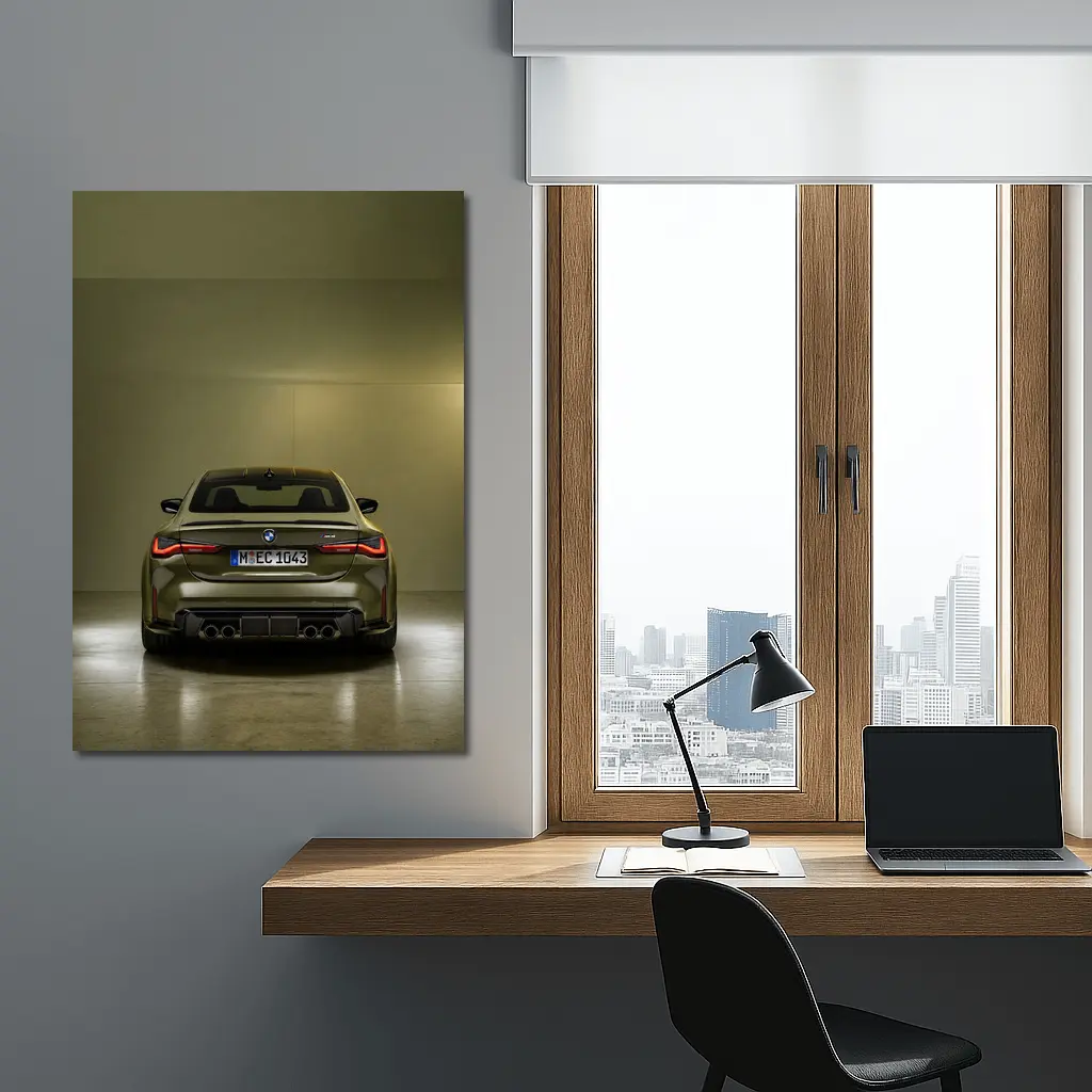 BMW M4 Rear View Olive Green Studio – Wall Art