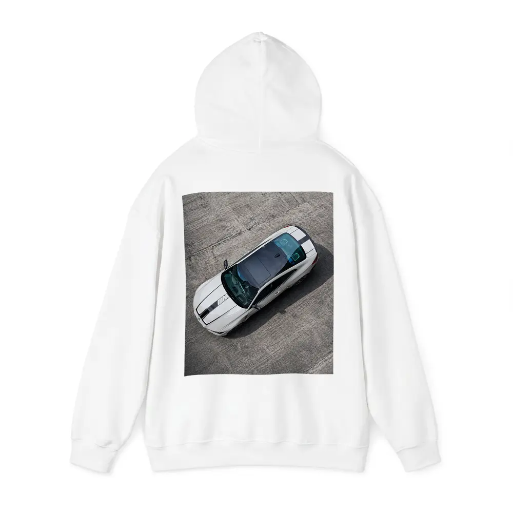 BMW M4 White Coupe Aerial Track View – Hoodies