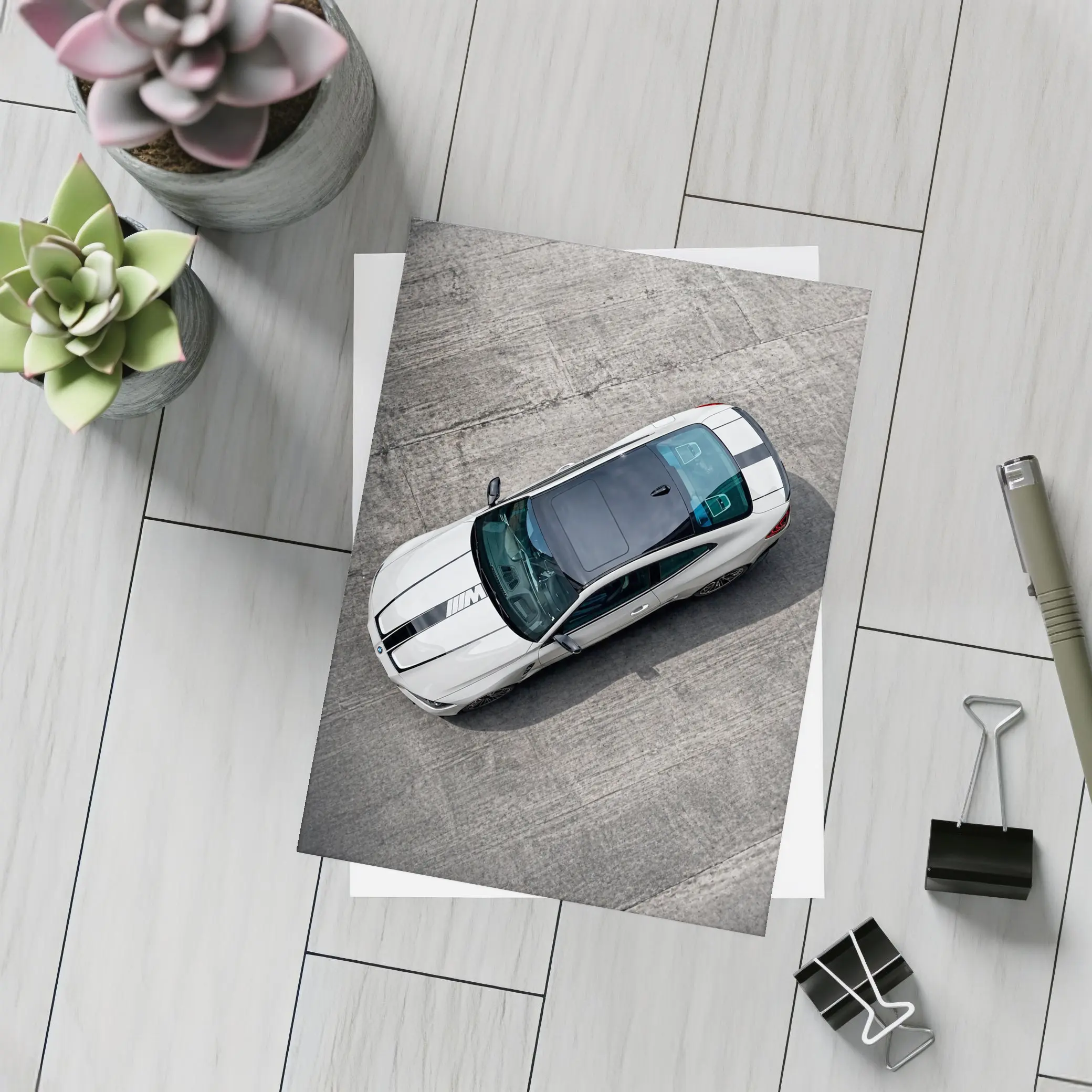 BMW M4 White Coupe Aerial Track View – Postcards