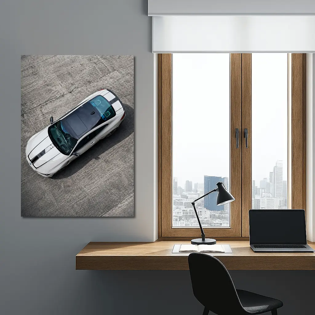 BMW M4 White Coupe Aerial Track View – Wall Art