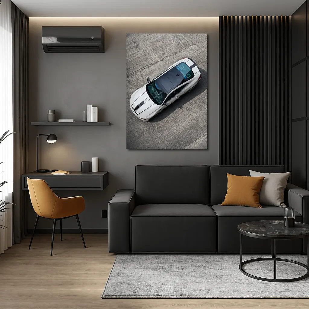BMW M4 White Coupe Aerial Track View – Wall Art